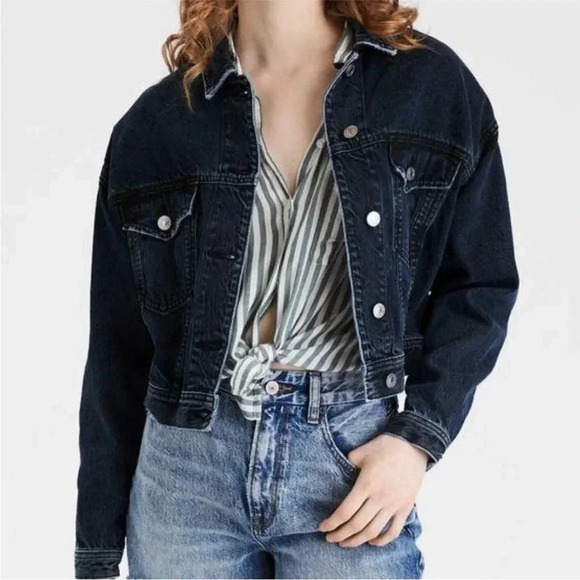 American Eagle Outfitters Jackets & Blazers - American Eagle Outfitters Cropped Dark Wash Denim Jacket XXS XS Women’s Y2K